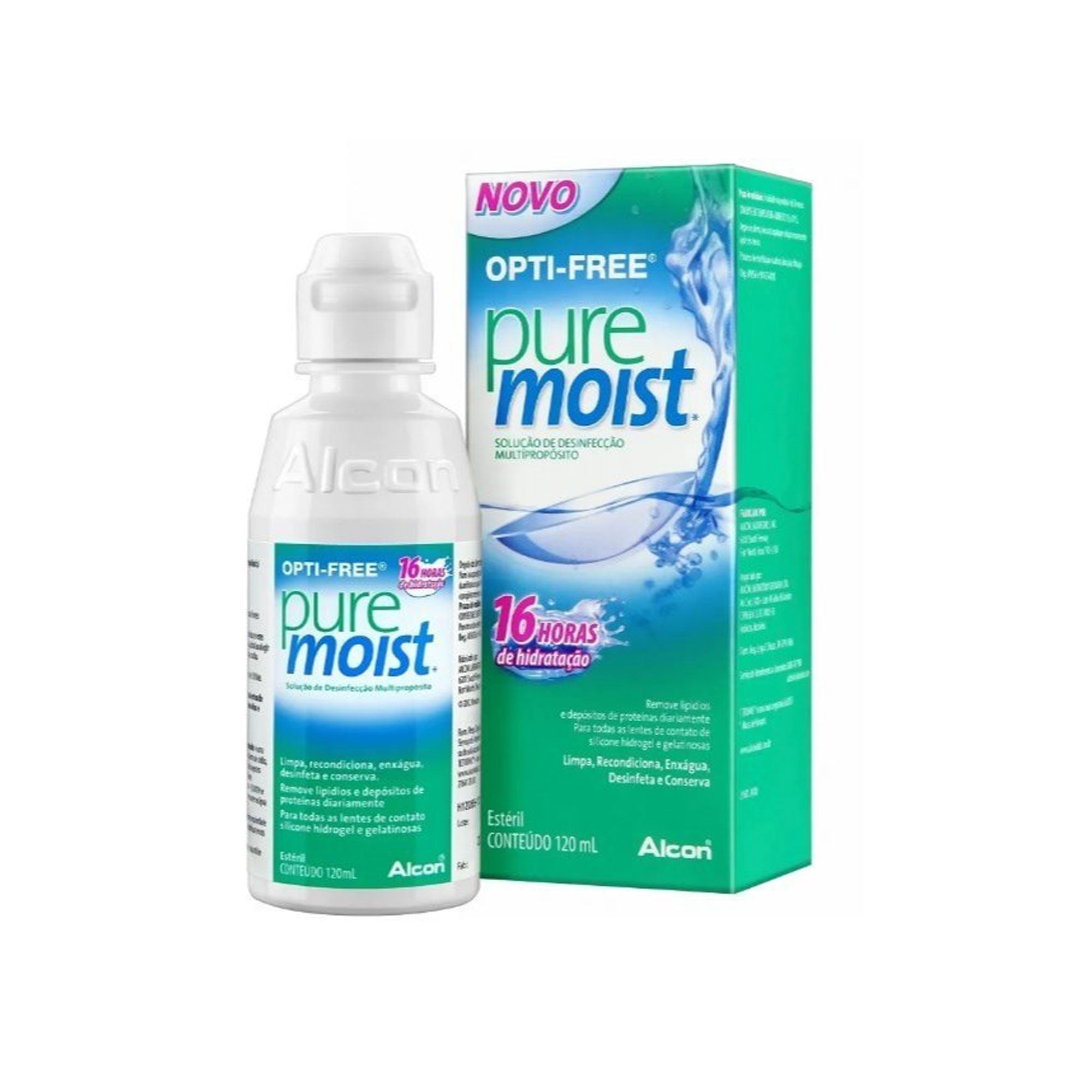 Opti-Free Pure Moist bottle and packaging on a white background