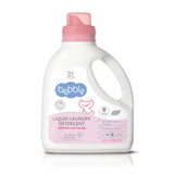 Bottle of baby liquid laundry detergent with pink cap on a white background