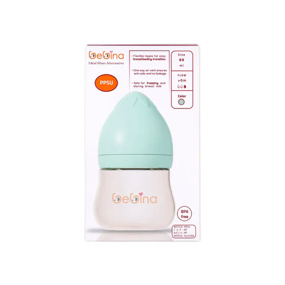 Bebina Strawberry Baby Bottle +0m, 90ml - light green