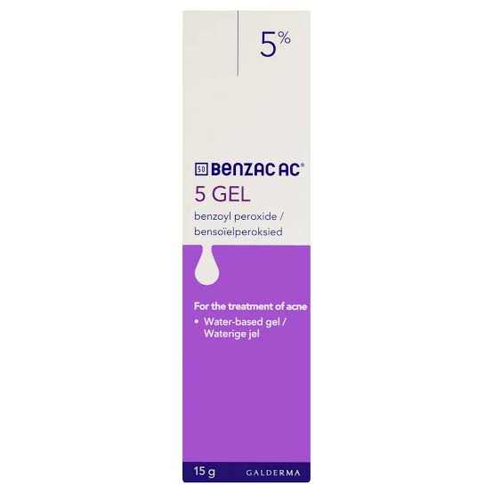 Benzac AC 5 Gel packaging with purple and white design on a white background