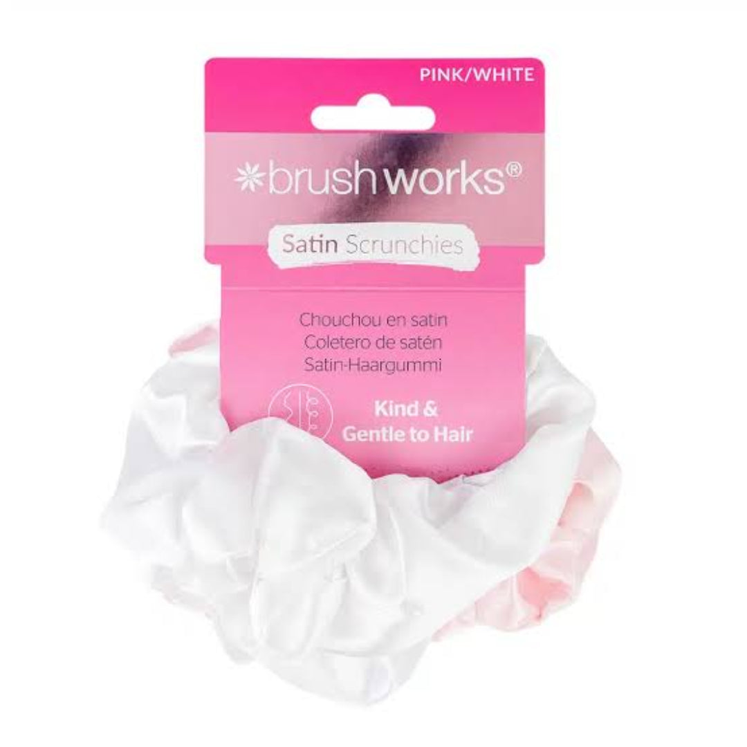 Brushworks Satin Scrunchies – Pink & White