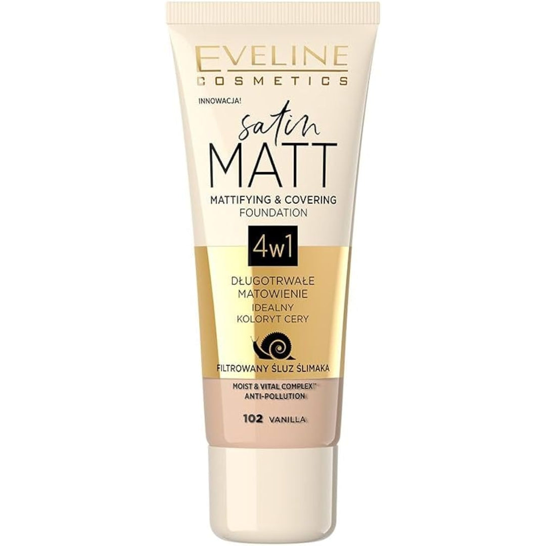 EVELINE Foundation & Concealer 4 in 1 Matte Anti-Pollution No. 102 Vanilla 30 ml