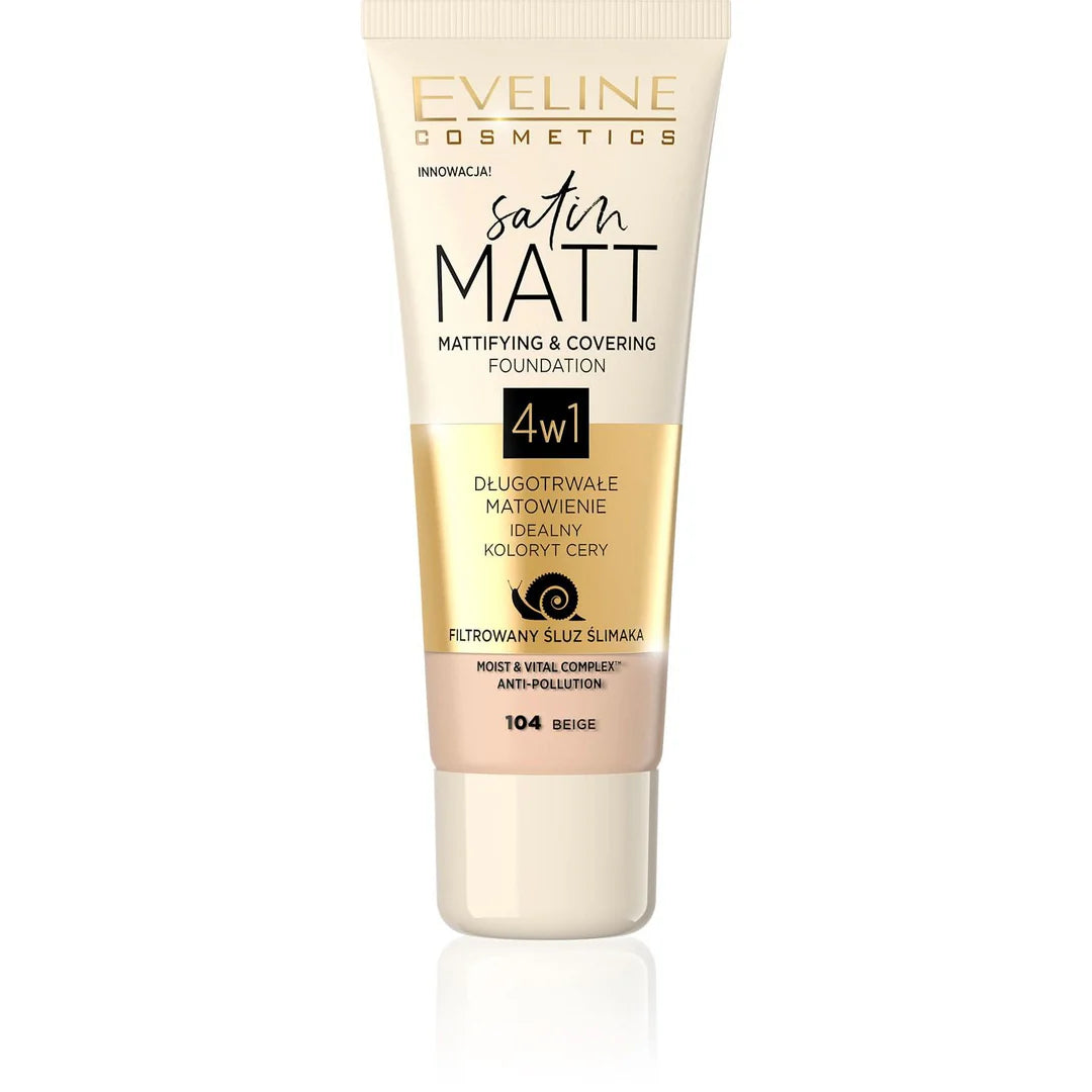 EVELINE Foundation & Concealer 4 in 1 Matte Anti-Pollution No. 104 Beige 30 ml