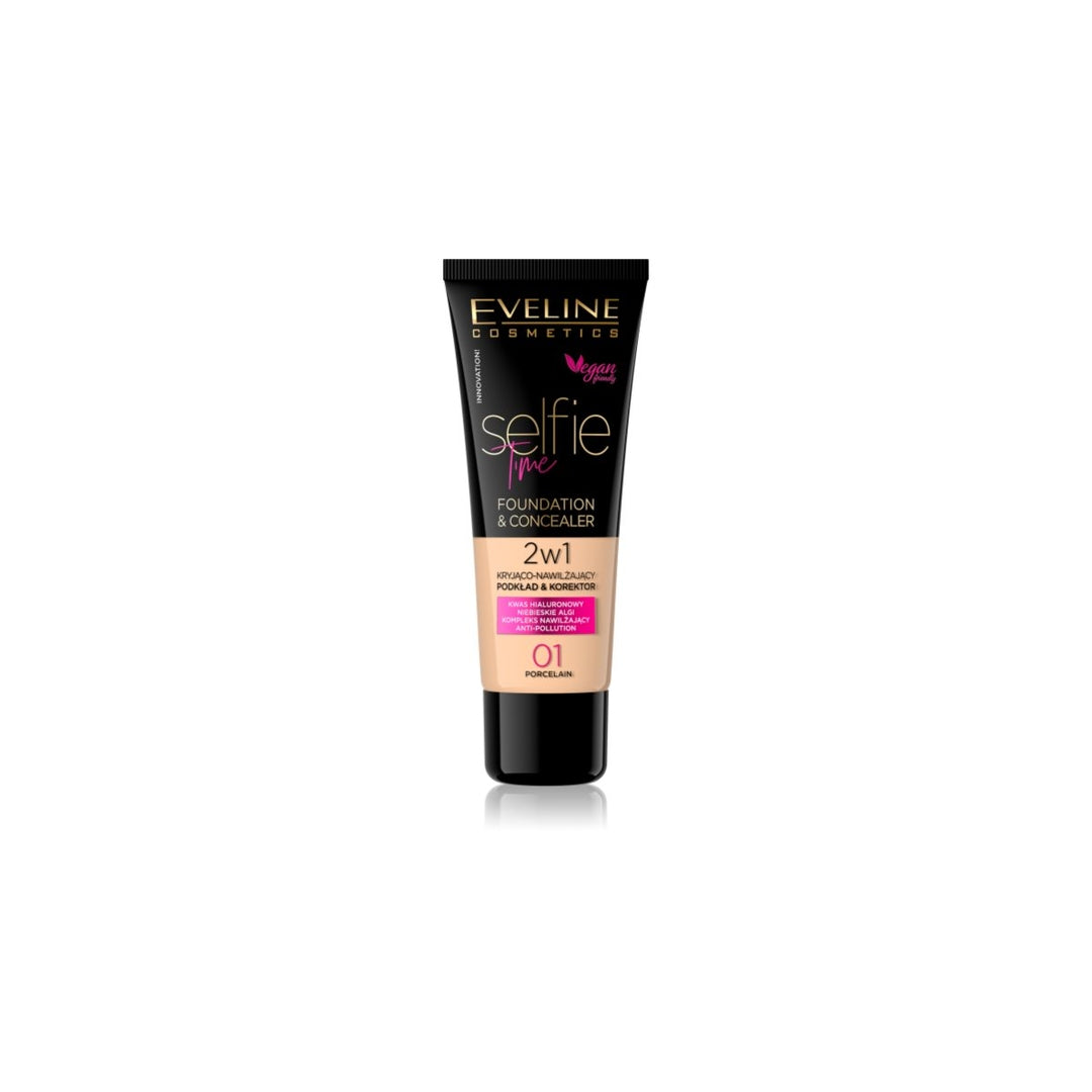 EVELINE Selfie Time 2 in 1 Foundation and Concealer 01 Porcelain - 30ml