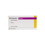Box of Entresto 50 mg tablets by Novartis on a white background