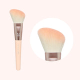 A makeup brush with a pink handle and beige bristles, labeled with the number 25.