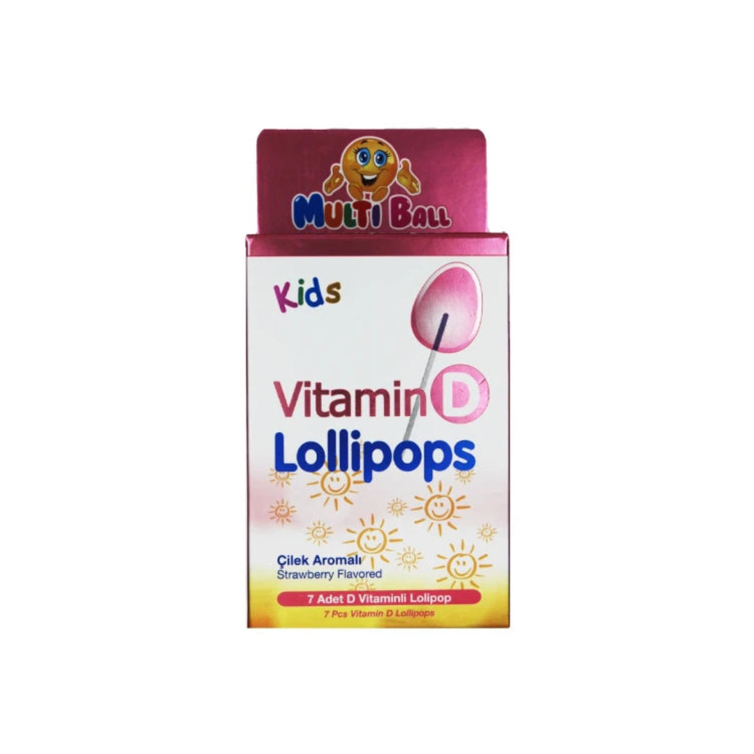 MULTIBALL Kids Vitamin D Lollipops – Strawberry Flavor – 7 Lollipops