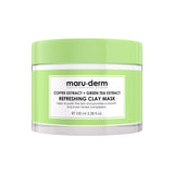 Green jar of maru-derm refreshing clay mask on a white background