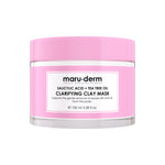 Pink jar of maru-derm clarifying clay mask on a white background