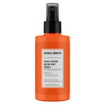 Orange spray bottle of maru-derm dual-phase blow dry spray on a white background