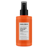 Orange spray bottle of maru-derm dual-phase blow dry spray on a white background