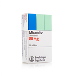Box of Micardis tablets with 80 mg dosage on a white background