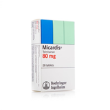 Box of Micardis tablets with 80 mg dosage on a white background