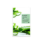 Mizon aloe vera essence mask packaging with green aloe leaves on a white background