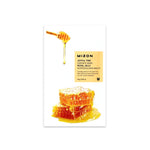 Mizon facial mask packaging with honeycomb design and text on a white background