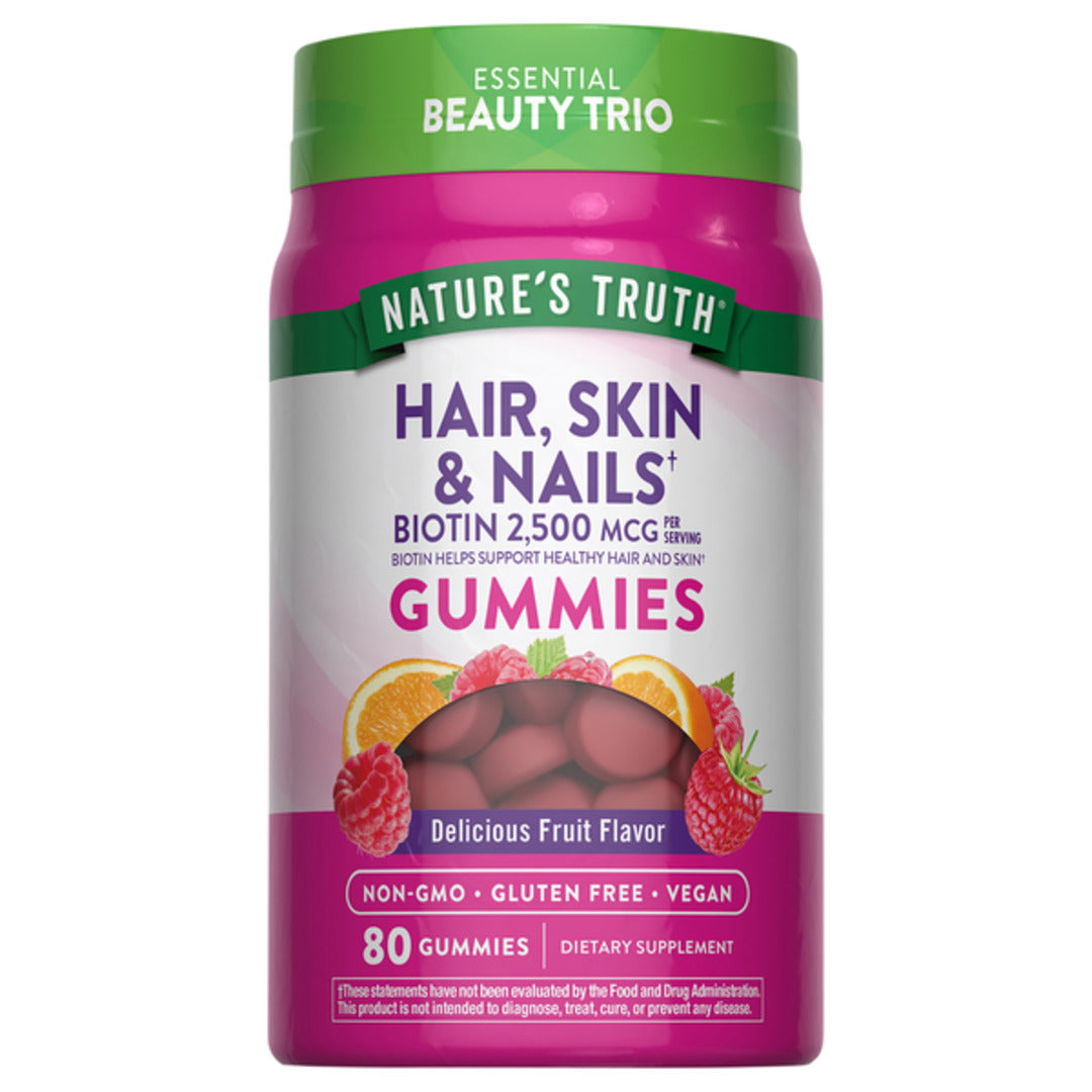 Nature's Truth Hair Skin & Nails Fruit Flavor 80 Vegan Gummies