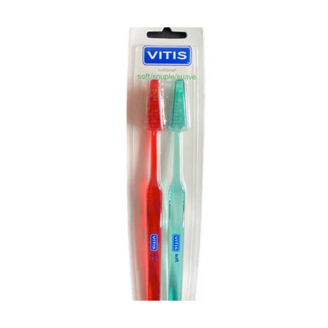 Vitis Red & Blue Soft Toothbrushes 2 Pieces